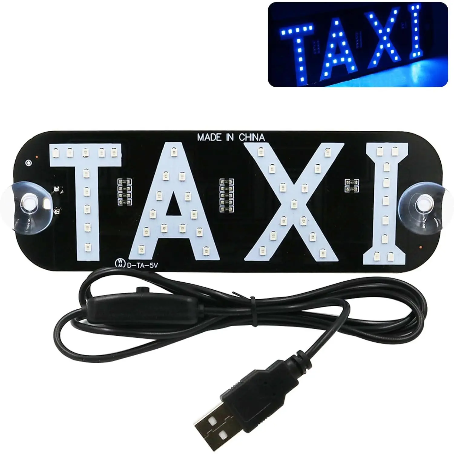 Led Light Signs,Taxi Light for  with USB Plug,Bumper Sticker  LED  Glow,Glow LED Sign Decal Stickers ,Taxi LED Light Logo,for  Windshield with Suction Cups (Taxi, Blue