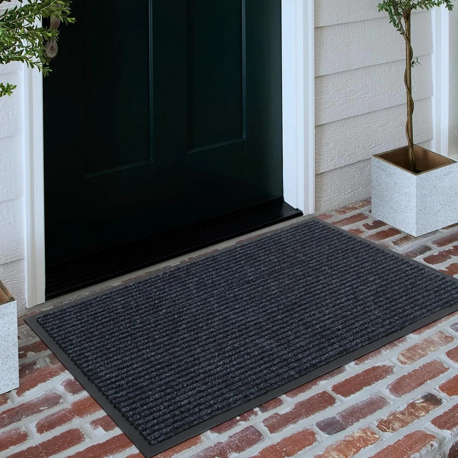 Front Door Mat 48"x32" Grey Indoor Outdoor Low Profile Rubber Backing Doormat -Weather Easy Clean Washable Doormats Commercial Entrance Mats for  Office Patio Porch Garage Garden