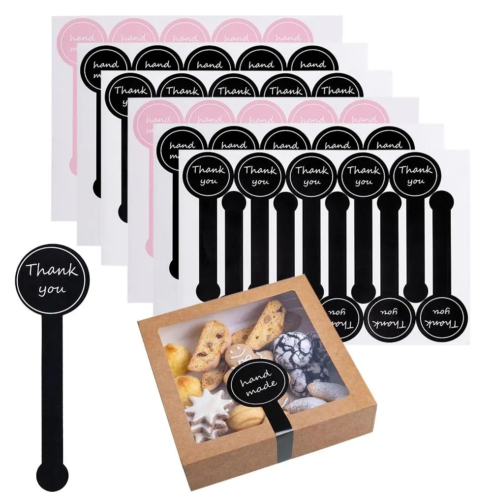 100pcs Black Long-Sealing Thank You Paper Stickers - Sealing Labels for Pudding Bottles, Baking Boxes, Home & Kitchen Handicraft Supplies