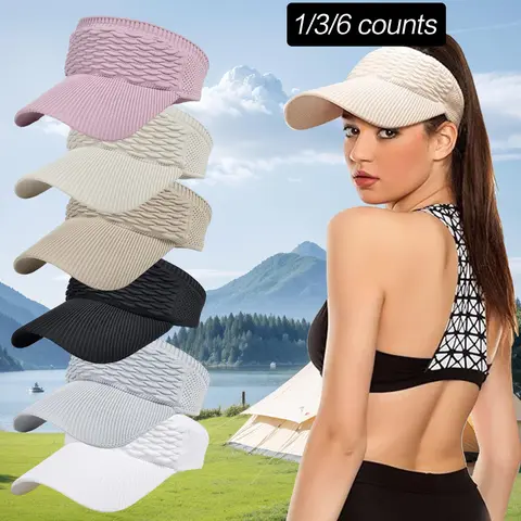 6PCS Women's UV Protection Beach Sun Hat Set, Korean Style Summer Running Tennis Outdoor Sports Cap, Lightweight Breathable Sporty Shade Hats