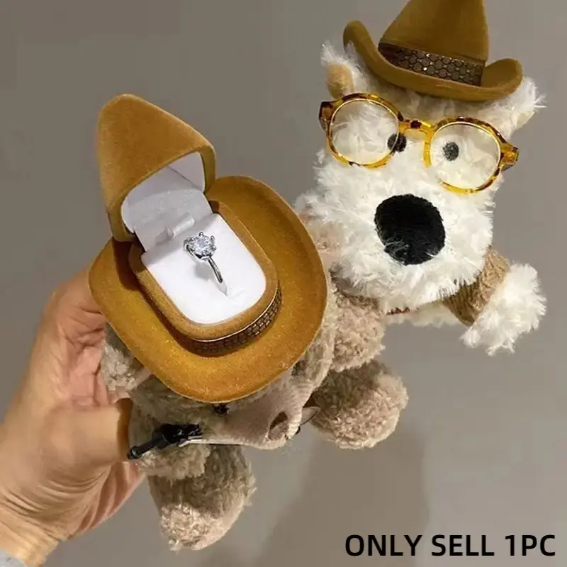 Hidden Ring Box Teddy Bear Plush, Soft Adorable Stuffed Cute Surprise Gift with Secret Hat Compartment, Romantic Ring Holder Stuffed Animal for Girlfriend Anniversary Valentine's Day