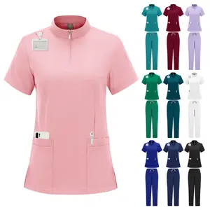 Stand-up collar zip-up surgical gown for doctors and nurses, dental workwear, dental operating room scrub suit, professional scrub suit