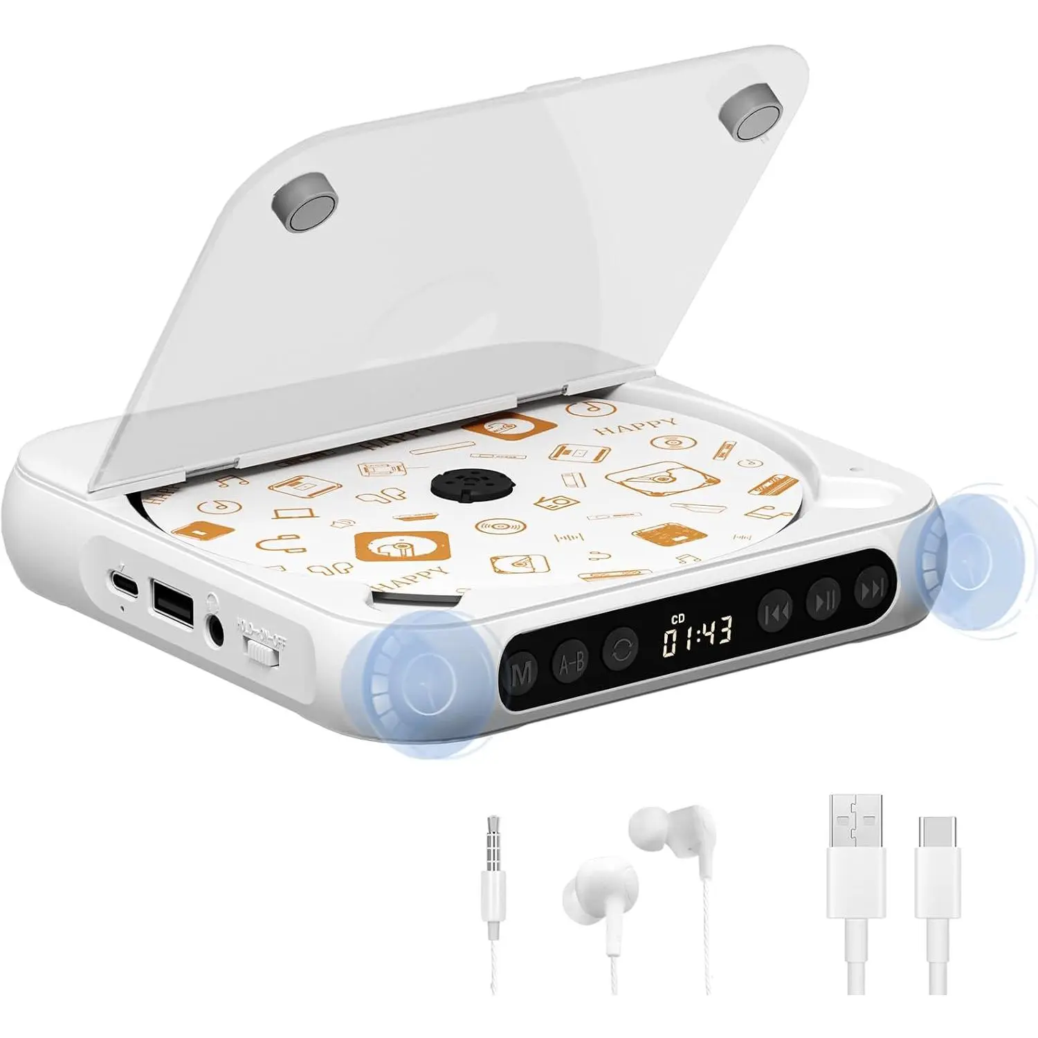 Portable CD Player, Personal CD Player with  for , Rechargeable Small CD Player with Headphones,-in HiFi Speakers, Support CD/AUX/USB, Anti-Skip/Shockproof
