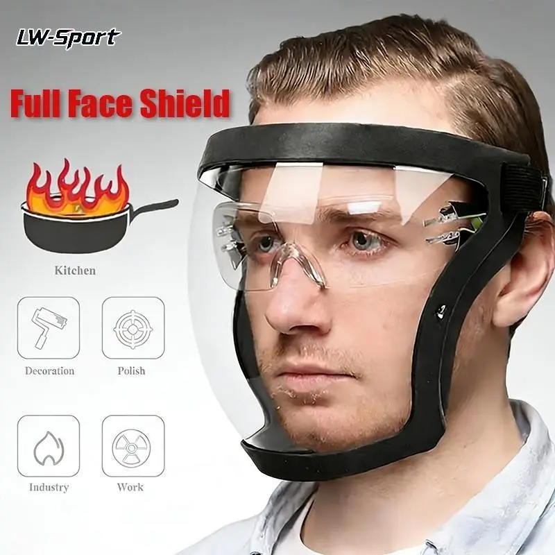 Adjustable Transparent Visor, Full-Face Protective Shield, Durable Plastic Safety Mask, Heat & Impact Resistant, Easy Drawstring Closure, Safety Equipment