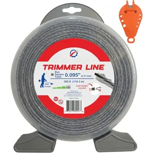 .095" Duo Square Twist Trimmer Line (362 ft / 1 lb) - Ultra Durable & Heavy Duty Weed Wacker String & Weed Eater Line - -Component Low Noise Cord for Gas &  Trimmers - Free  |  Co-Polymer Nylon, -Core Strength, Aerodynamic Design