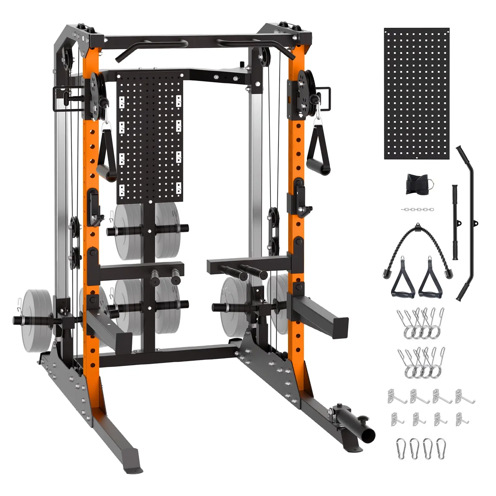 2000LB Power Cage and Squat Rack with Dual Pulley Cable Crossover – Multi-Function Strength Training Power Rack – Full Body Home Gym Equipment with Attachments