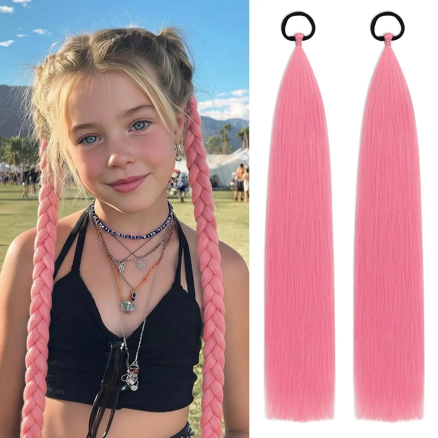 Ponytail Braid Extension 2 Pack, 26 Inch Synthetic Wrap-Around Long Ponytail with Elastic Tie,  Hairpiece for Women Girls, Easy Attach,  Volume & Length, for Daily Wear, Party