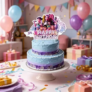Kawaii Pop Girl Character Birthday Cake Topper, Paper Happy Birthday Cake Pick Decorations, Girls Themed Birthday Party Cake Decor Supplies, Kids Birthday Party Favors, Cake Decorating Supplies