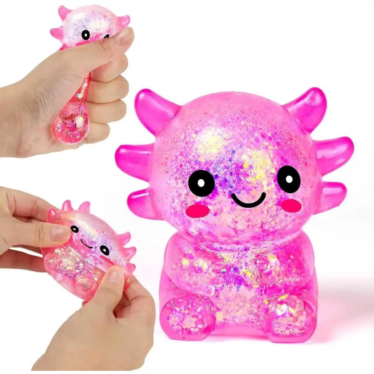 Axolotl Stress Toy - Cute Animal Sensory Fidget Ball for Adults Kids, Soft Stretchy Stress Relief Squeeze Toy for Party Favors (Pink)
