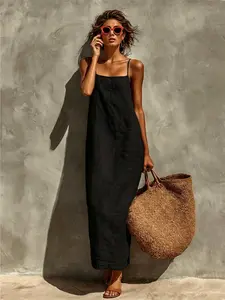 2026 New Arrival Bohemian Style Long Dress, Strapless Square Neck Design, Classic Vacation Wear, European and American Fashion