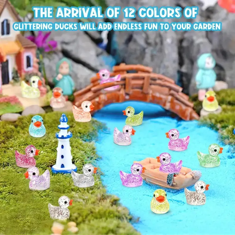 20/50/200 Flashing Mini Resin Duck Ornaments, Cute Duck Design, DIY Garden Micro Landscape Aquarium Planter Dollhouse Decor, Random Colors