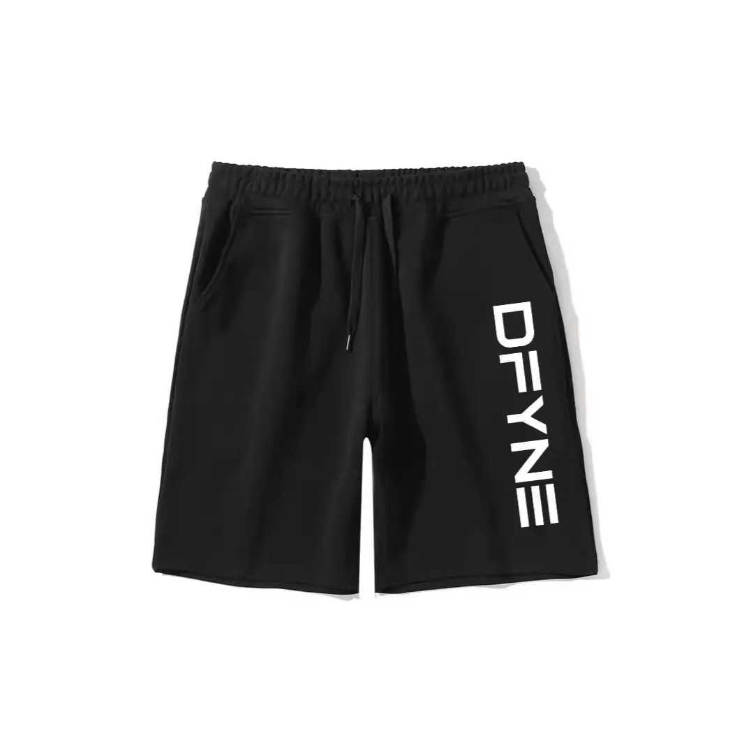 DFYNE Men summer athletic shorts, bold letter graphic print, relaxed oversized 5-inch knee-length cut, plus size available, breathable lightweight fabric, elastic drawstring waist, casual streetwear & gym training multi-scene sports shorts