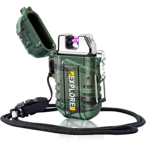 Electric Dual Arc Lighter USB Rechargeable Outdoor Windproof Flameless Plasma Lighters for Camping, Hiking, Waterproof Matches Survival Tactical Gear Fathers Day Dad Gifts Birthday Gifts for Men