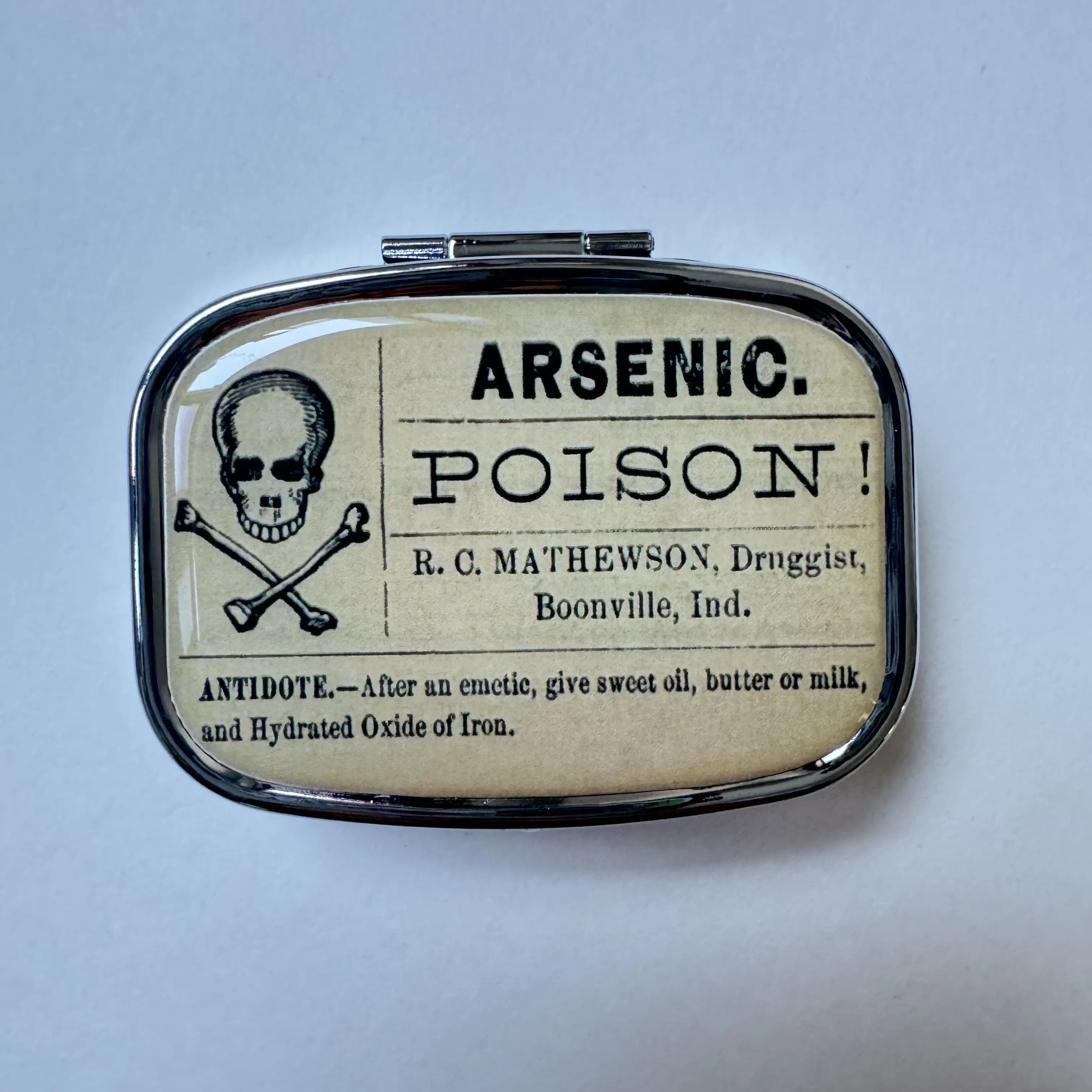 Vintage Arsenic Poison Skull Crossbones Metal Pill Box - Portable Vitamin Organizer, Supplement Dispenser, Medical Organizer for Parents, Medicine, Gum, Tic Tacs Mints, Supplement Organizer, Vitamin Dispenser