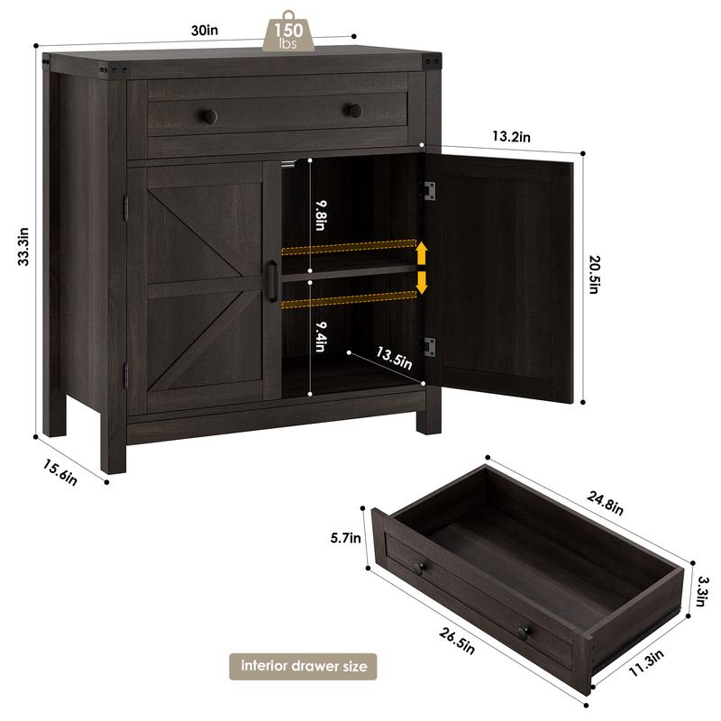 HOSTACK Coffee Bar Cabinet, Storage Cabinet, Modern Buffet Sideboard with Drawer and Adjustable Shelf, Barn Door Accent Cabinet HOSTACK Coffee Bar Cabinet, Storage Cabinet, Modern Buffet Sideboard with Drawer and Adjustable Shelf, Barn Door Accent Cabinet