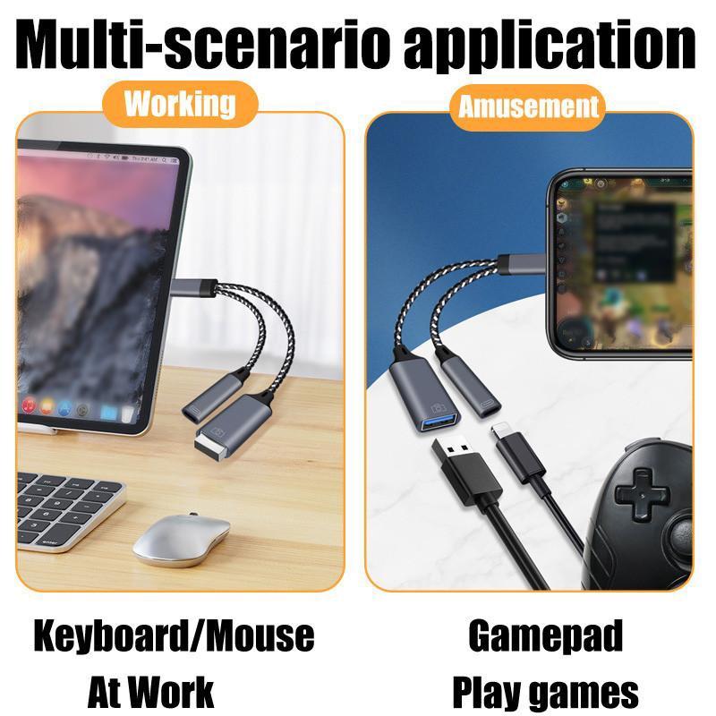 2-in -1 OTG multi-function adapter, suitable for ios and Android, one-in-two interface, multi-function adapter