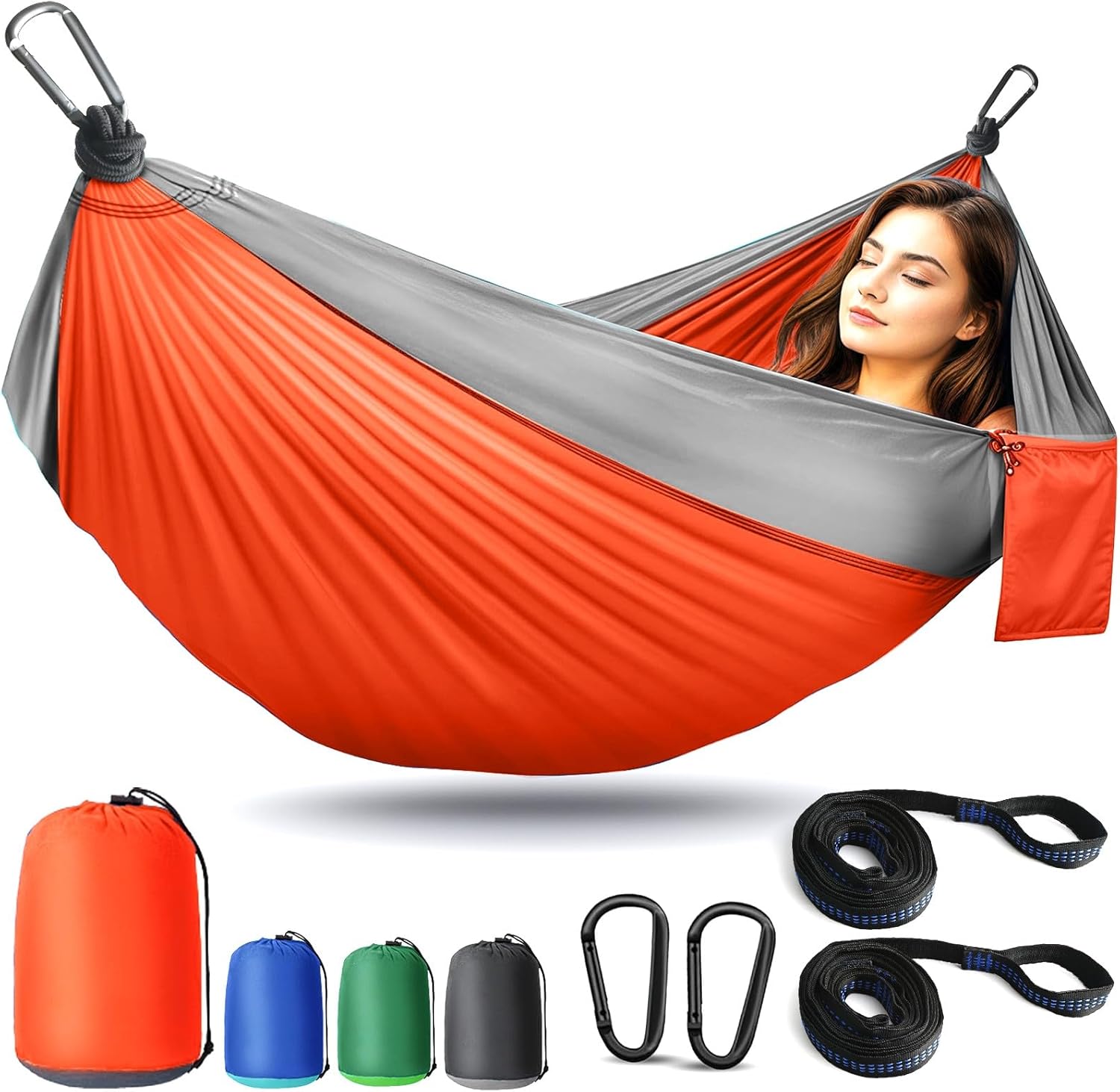 Camping Hammock Lightweight, Portable Hammocks Parachute Hammock with Two Tree Straps, Single or Double Travel Swing Nylon Camp Hammocks, Outdoor Essentials for Beach Backpacking Hiking for Gifts, Blue