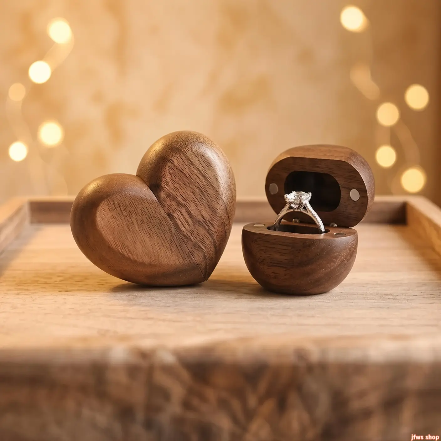 Solid Wooden North American Black Walnut Heart Shape Ring Box - Magnetic Close Engagement Ring Holder, Luxury Proposal Gift for Women, Unique Wedding Keepsake Packaging