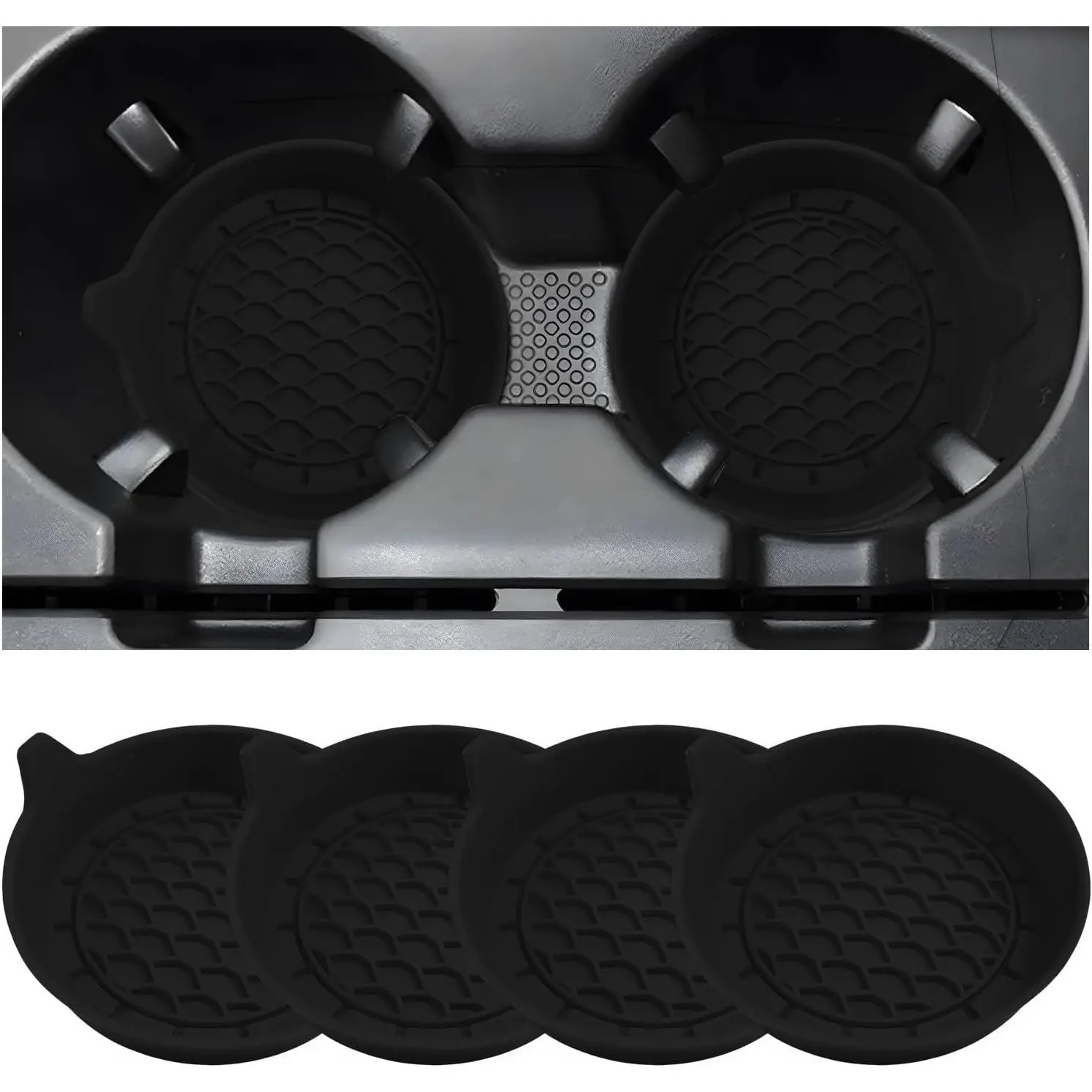 4 count  Cup Holder Coaster, Non-Slip  Auto Mug Mat Shockproof Insert Cup Coaster, Sift-Proof Spill Holder Water Bottle Pad Interior  Accessories for Women Men (Black)