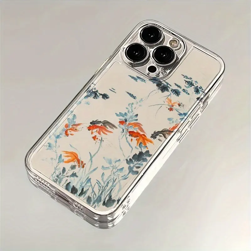 Ink Goldfish Print Clear Phone Case for iPhone 17/16/15/14/13/12/11 Pro Max Plus Air – Shockproof Clear TPU Aesthetic