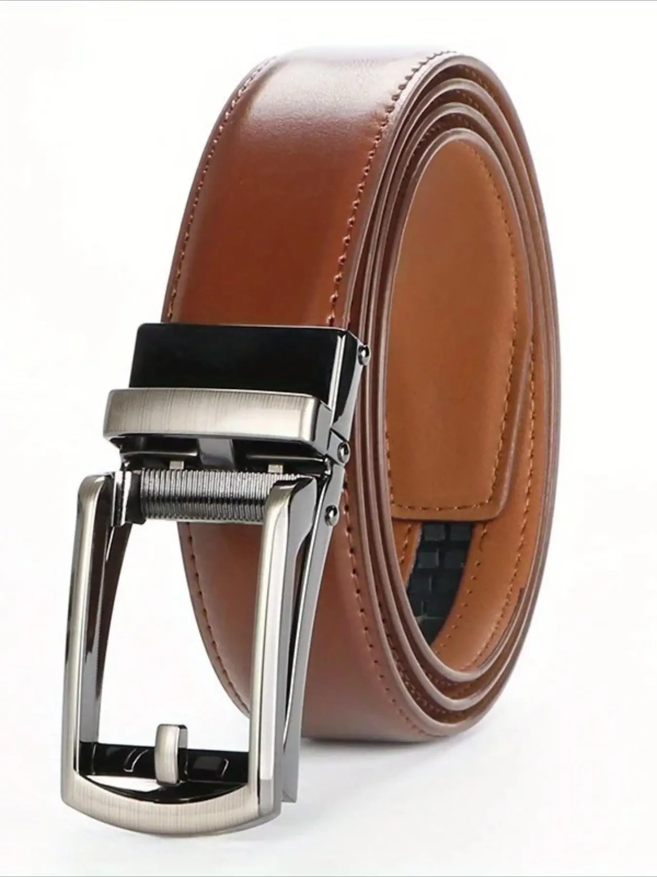 Adjustable Click Buckle Belt with Original Genuine Leather Waist Belt Cowhide Ratchet Belt for Men Casual Business Style for Jeans Pant