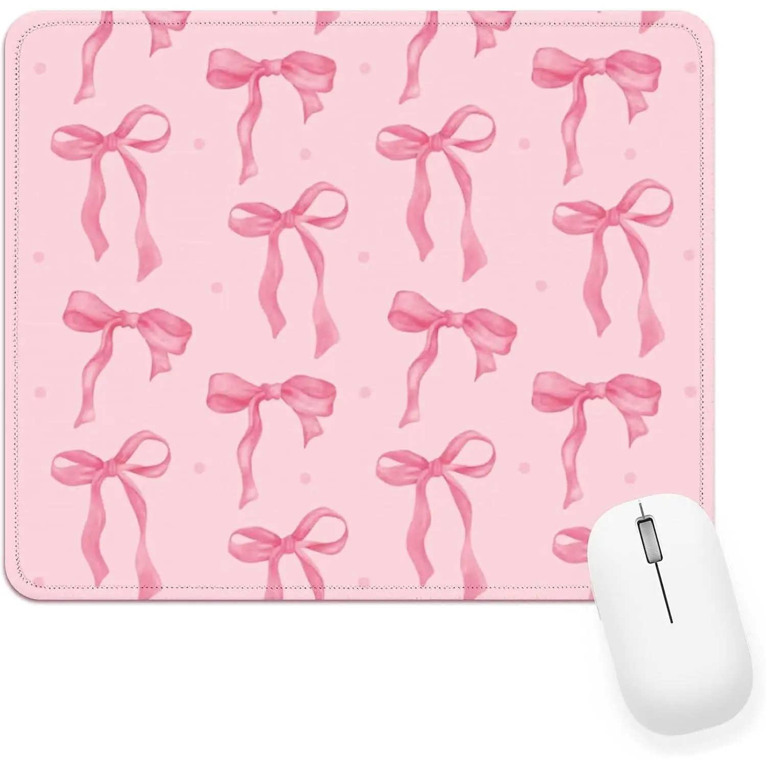 Black  Pad Cute Bows, Ultra-Smooth Gaming Mousepad, Non-Slip Rubber Base Stitched , Girly  Mat Ribbon Bows Design, 9.4x7.8 inch Fits Wired &  , Desk Pad for  Laptop