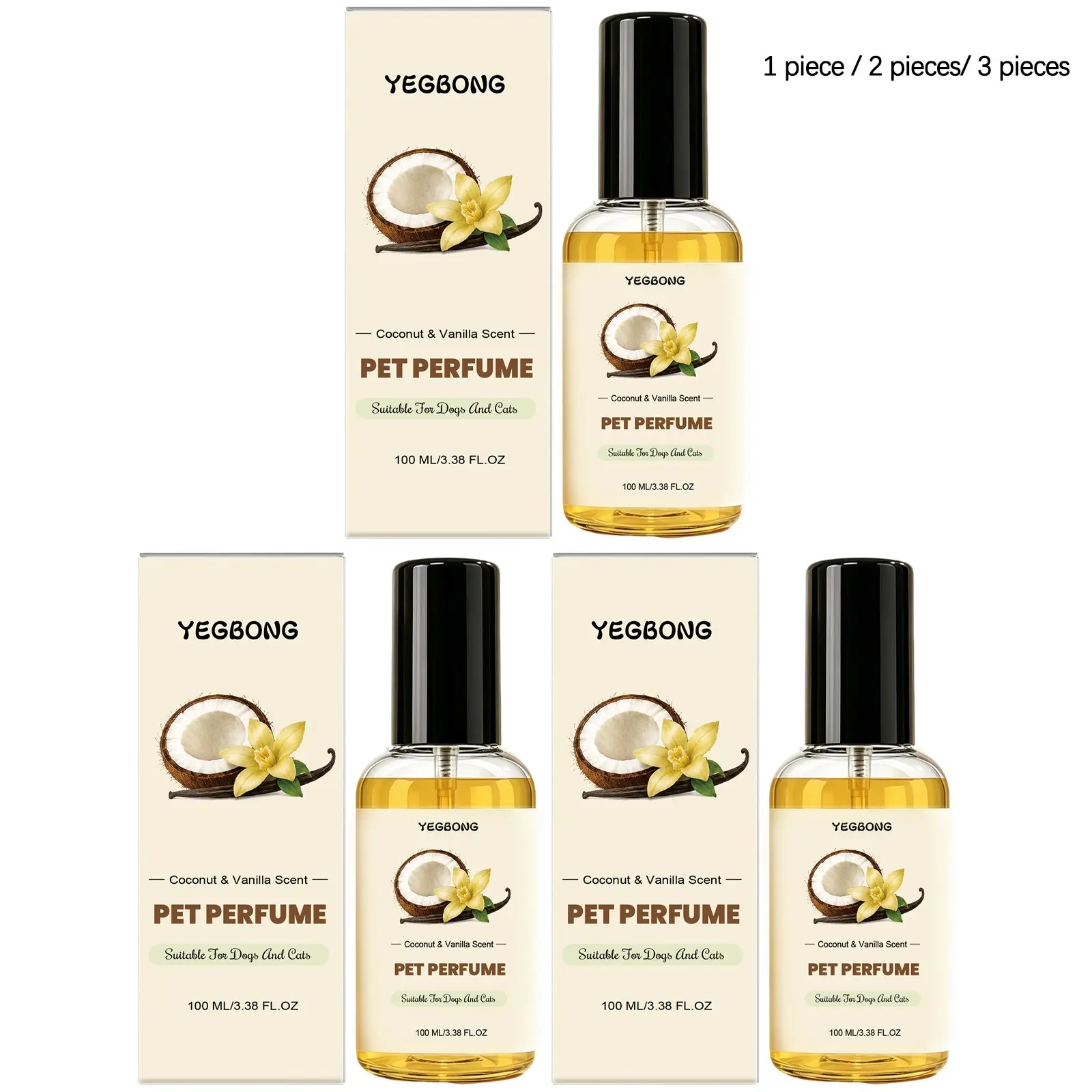 Pet Deodorizing Perfume Spray (100ML/100ML*2/100ML*3), Gentle Odor Removal, Universal for Dogs and Cats, Vanilla Coconut Scent, Hair Softening