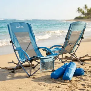 Compact Foldable Low Recline Beach Chair with Cup Holder | Suitcase Sized Portable Chair for Camping Beach | Solution for lightweight outdoor seating during trips