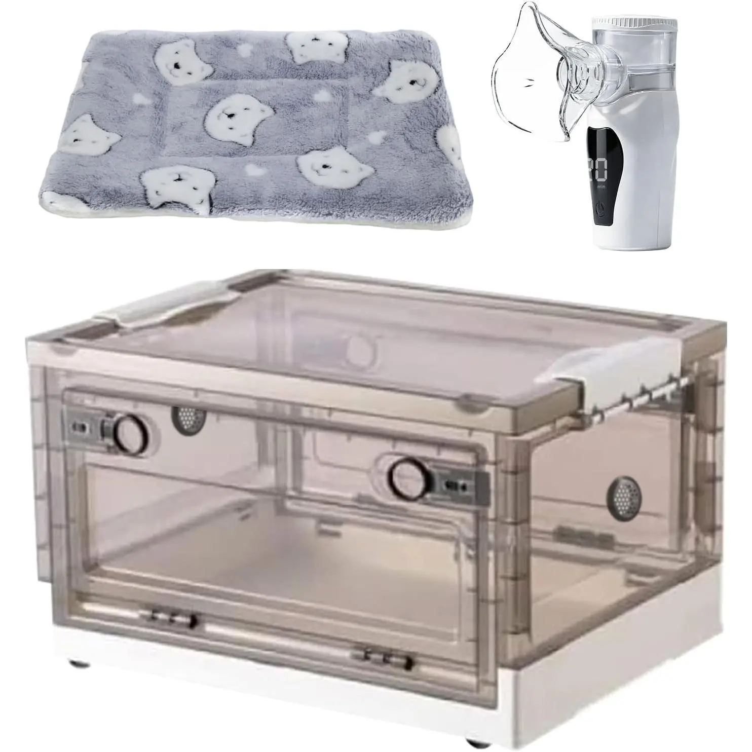 Pet Oxygen Chamber, Pet Incubator, Small Animal Humidifier Box, Pets Delivery & Feeding with Padded Cotton, Pets Humidifier Accessories for Dogs, Cats, Puppies, Kittens (55L)