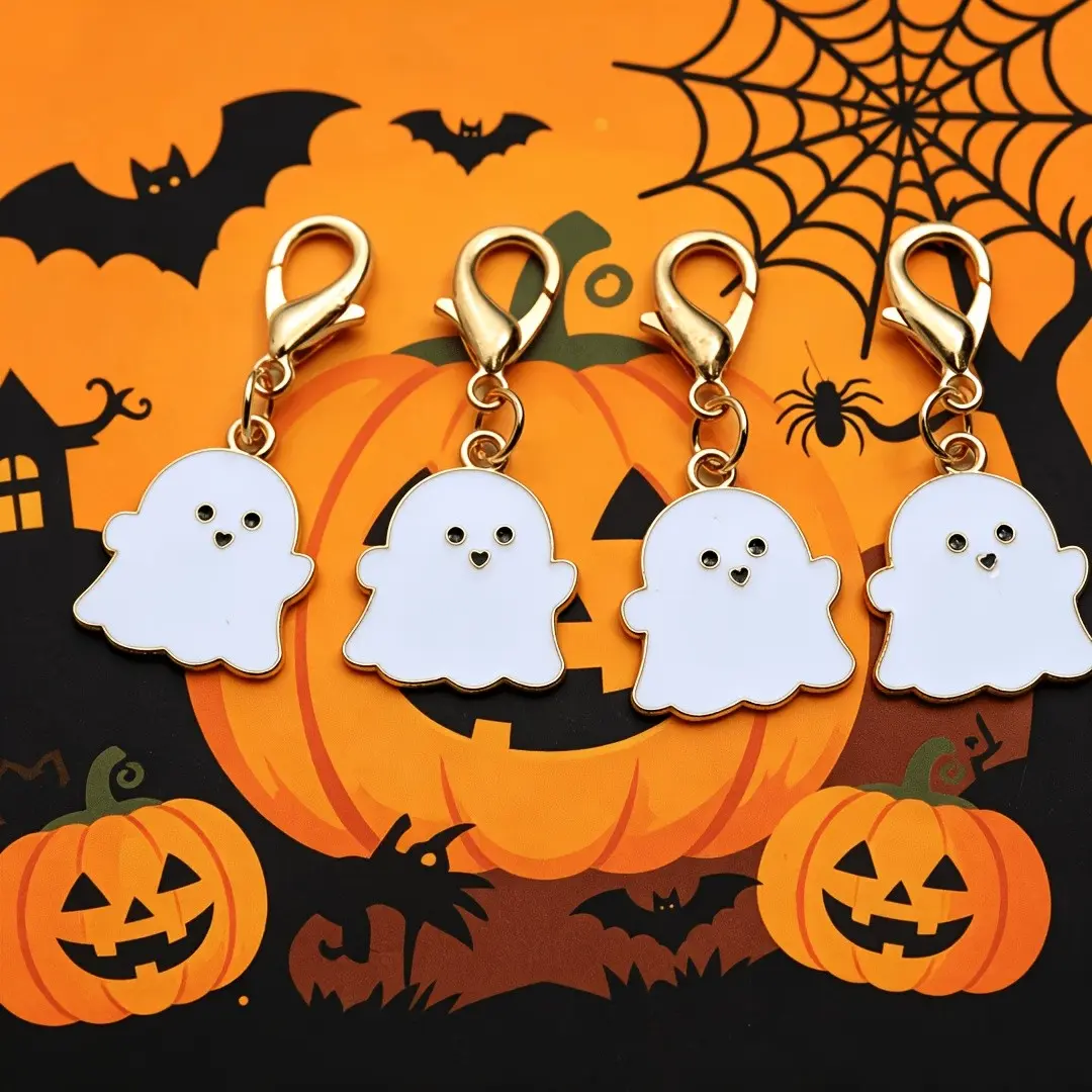 24pcs Cute White Ghost Oil Drop Key Chain Charms, Halloween Spooky Pendant, Graduation Season, Birthday, Thanksgiving, Halloween, Christmas Festival Party Keychains
