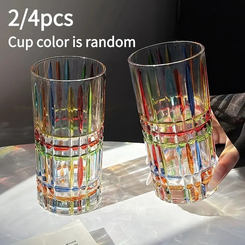 Hand-Painted Highball Glasses, Romantic Rainbow Stripes Crystal Drinkware, Gift for Her, Home Bar, Wedding, Party, Decorative Glassware