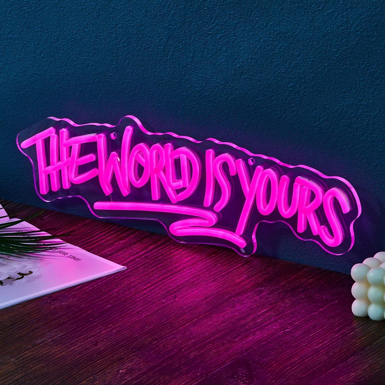 USB Powered Neon Sign, The World Is Yours Letter Design LED Neon Light, Decorative Neon Sign for Home Party & Festival Decoration, Modern Night Lights
