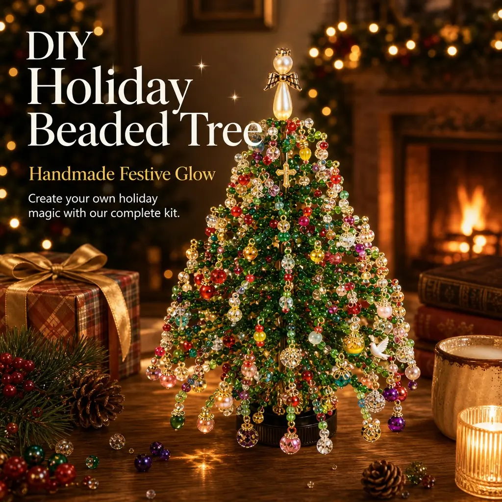 DIY Beaded Christmas Tree Kit, Handmade Bead Craft Set for Adults & Kids, Mini Tabletop Xmas Tree, Family Holiday Activity, Home Decor, Christmas Gift