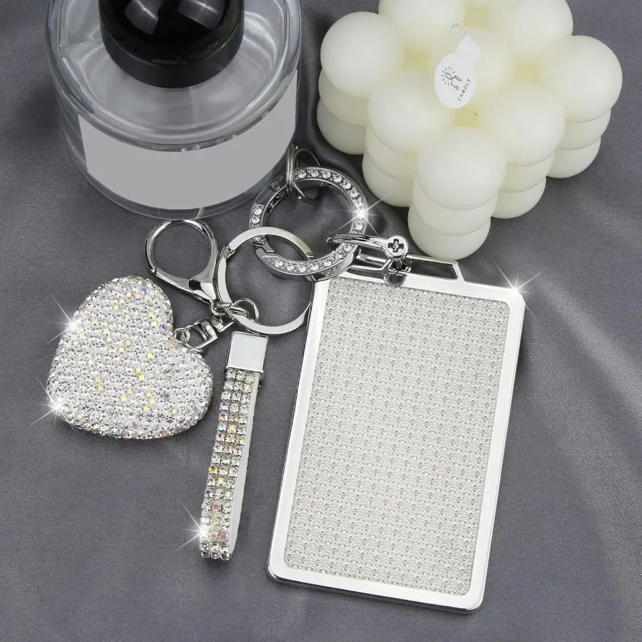 Diamond Car Key Fob Cover with Rubber Keychain, DIY Smooth Family Car Key Accessory Compatible with Tesla Model 3, Model Y Smart Remote Protective Shell Holder