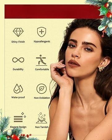 YADOCA 3Pairs Clip on Earrings for Women Trendy Stocking Stuffers Hypoallergenic 14K Plated Gold Chunky Tube Croissant Waterdrop Clip-on Hoop Earrings Set Fake Jewelry Non Pierced Ears