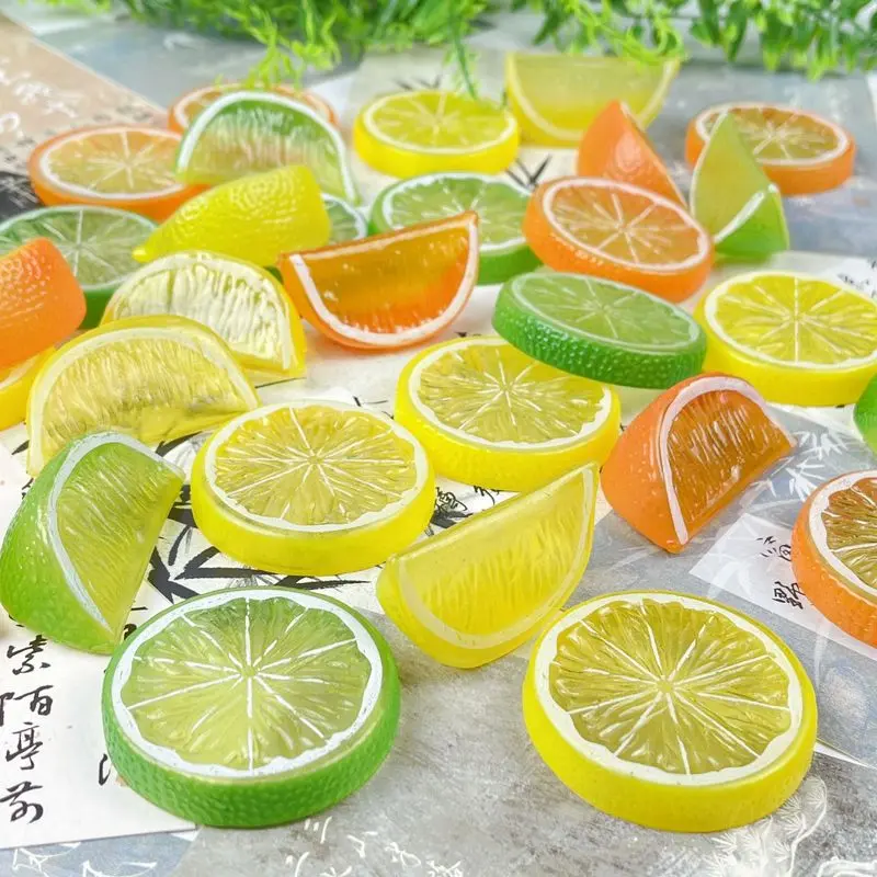 30pcs Fake Lemon Slice Garnish Artificial Fruit Faux Food House Bar Decoration Cocktail Party Arrangement(Red Green Yellow,Each Color 10Pcs)