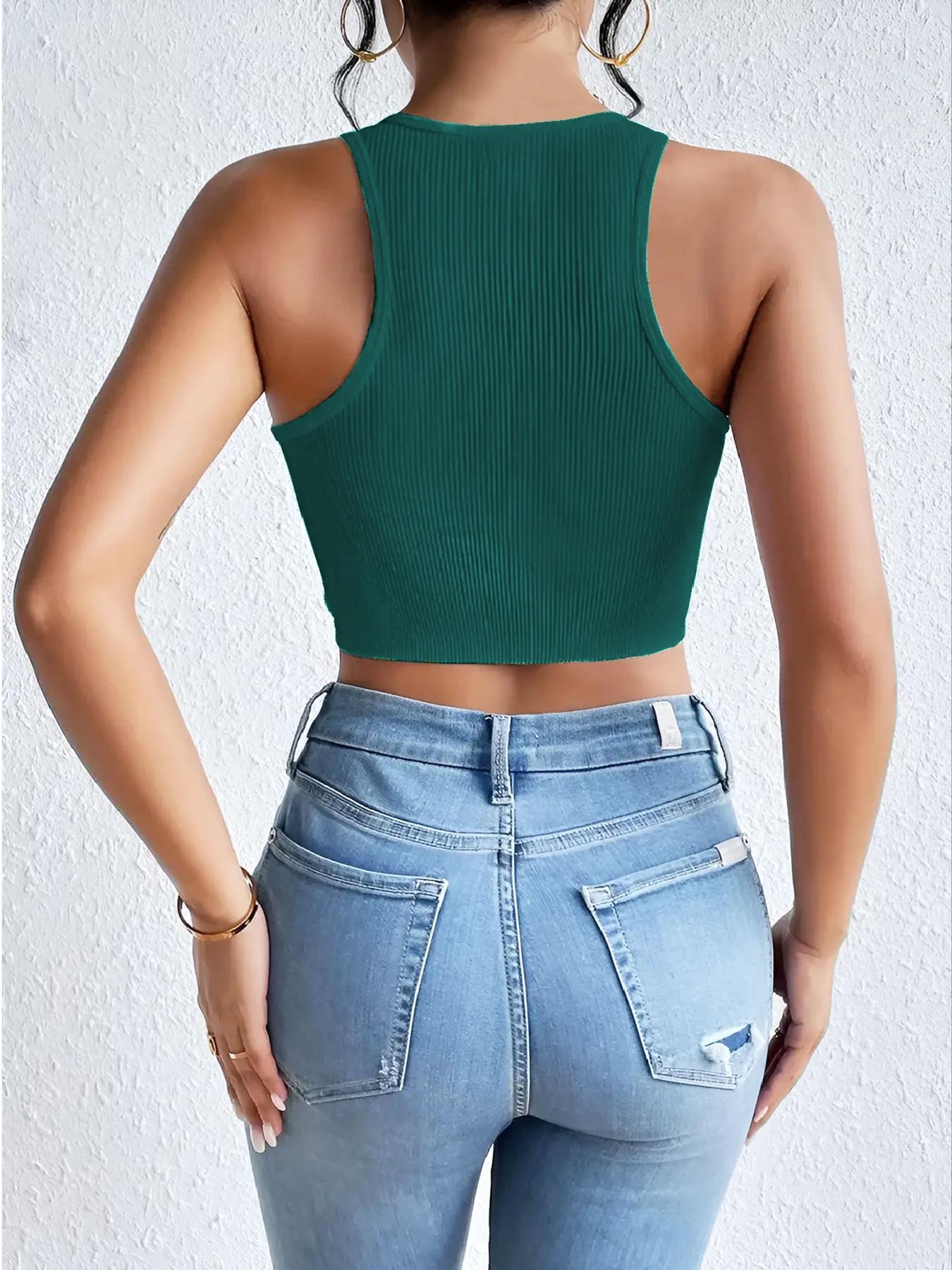 Women's Sleeveless Backless Vest, V-Neck Tie Front Design, Slim Fit, Cropped, Street Style, Athletic Gym Wear, Casual Daily, Indoor Outdoor, Womenswear