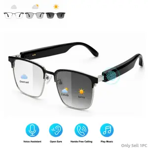 Photochromic Multifunctional Smart Glasses for Men Women, Bluetooth Open-Ear Audio Glasses with Touch Control, Hands-Free Calls, Voice Assistant, UV400 Color Changing Lenses for Driving Travel