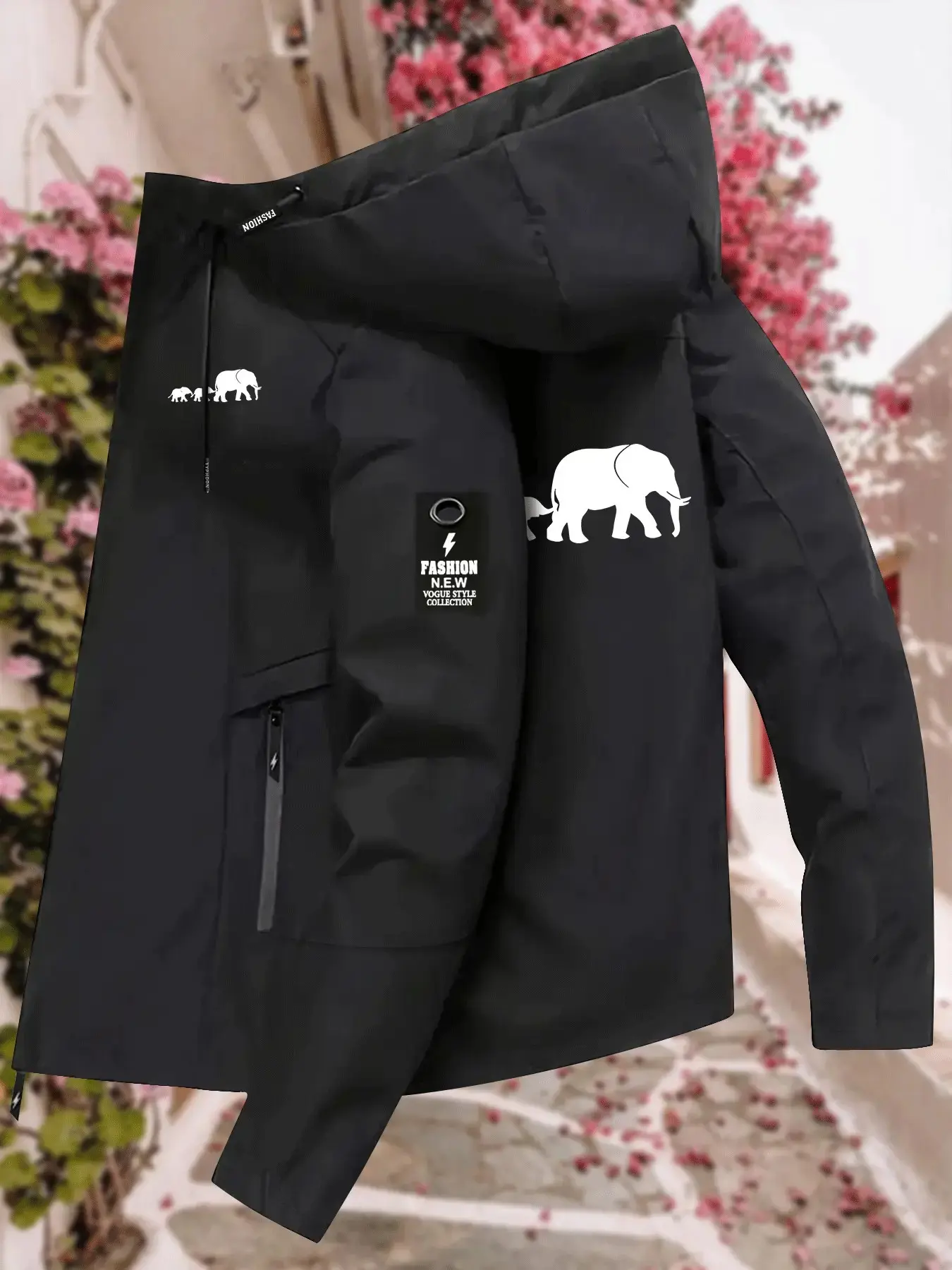 Women's Hooded Windbreaker Jacket Double sided Elephant Mom and Baby Print Jacket Two Color Options Hooded Loose All Season Warm Jacket Ideal for Daily Commute Hiking Climbing Wear Skin Friendly Breathable Machine Washable Plussize Coats