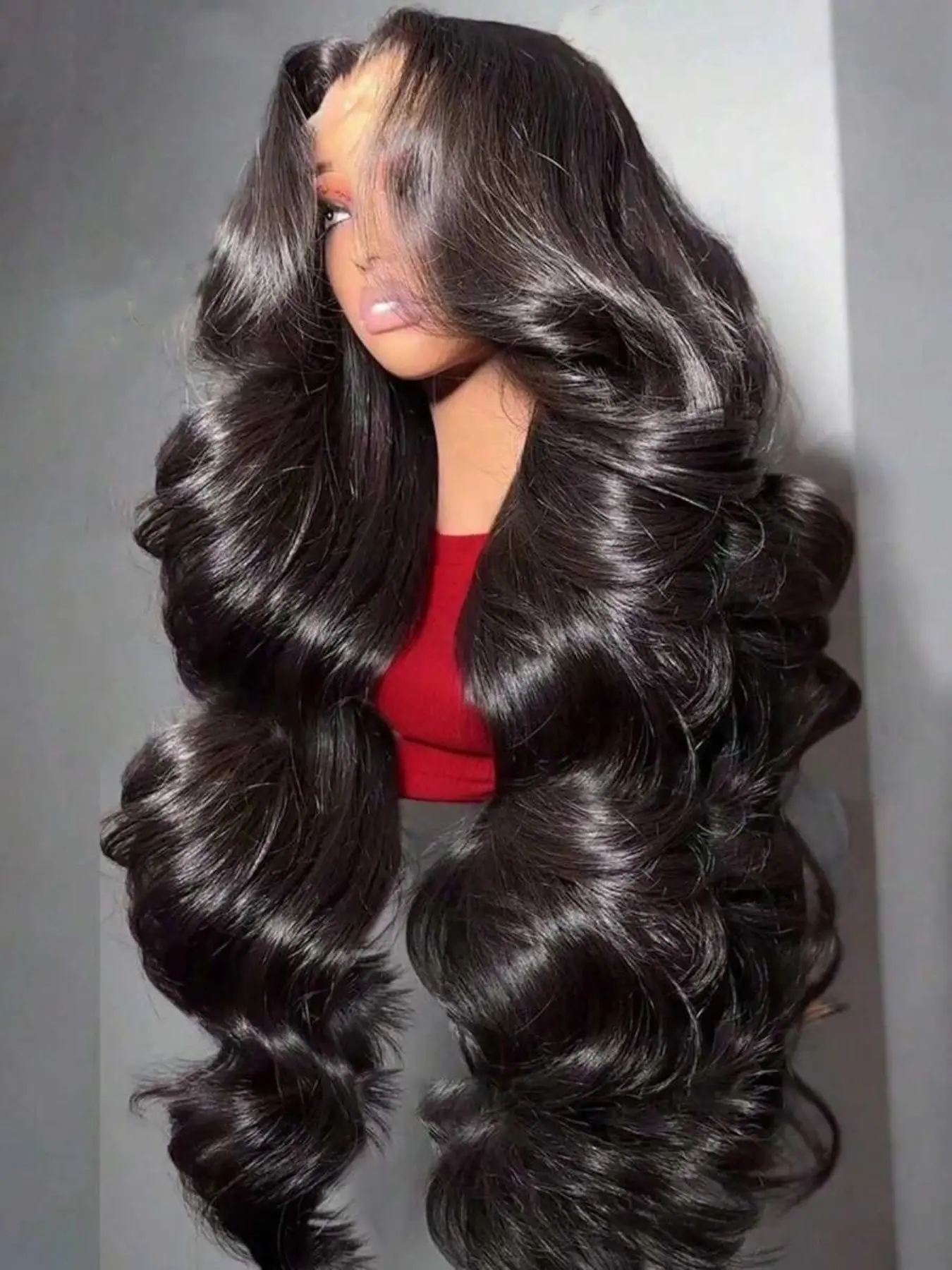 32 Inch 13x4 Lace Front Wigs Pre Plucked With Baby Hair Widow's Peak HD Lace Frontal Wigs Synthetic Hair 200% Density Body Wavy Glueless Wig for Women Natural Black