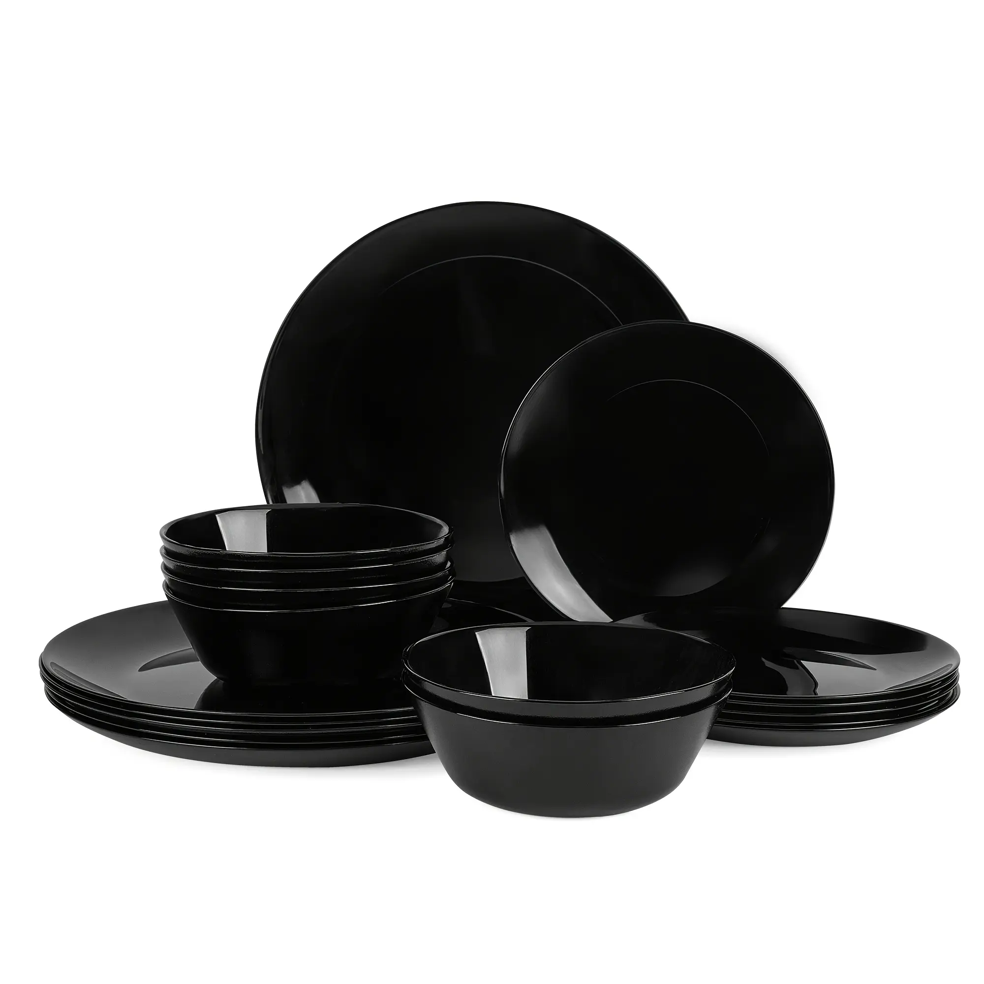 18/12 Pcs Lightweight Opal Glass Dinnerware Set for 6/4, Plates and Bowls Set, Durable, Dishwasher & Microwave Safe, Chip & Scratch Resistant, Black/White