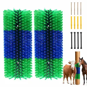 Scratching Brush 2-Pack Heavy-Duty Farm Animal Self-Grooming Back Scratcher for Fence or Post Mount Ideal for Horses Cattle Goats Pigs Durable Itch Relief Tool 17.5×7.5 in