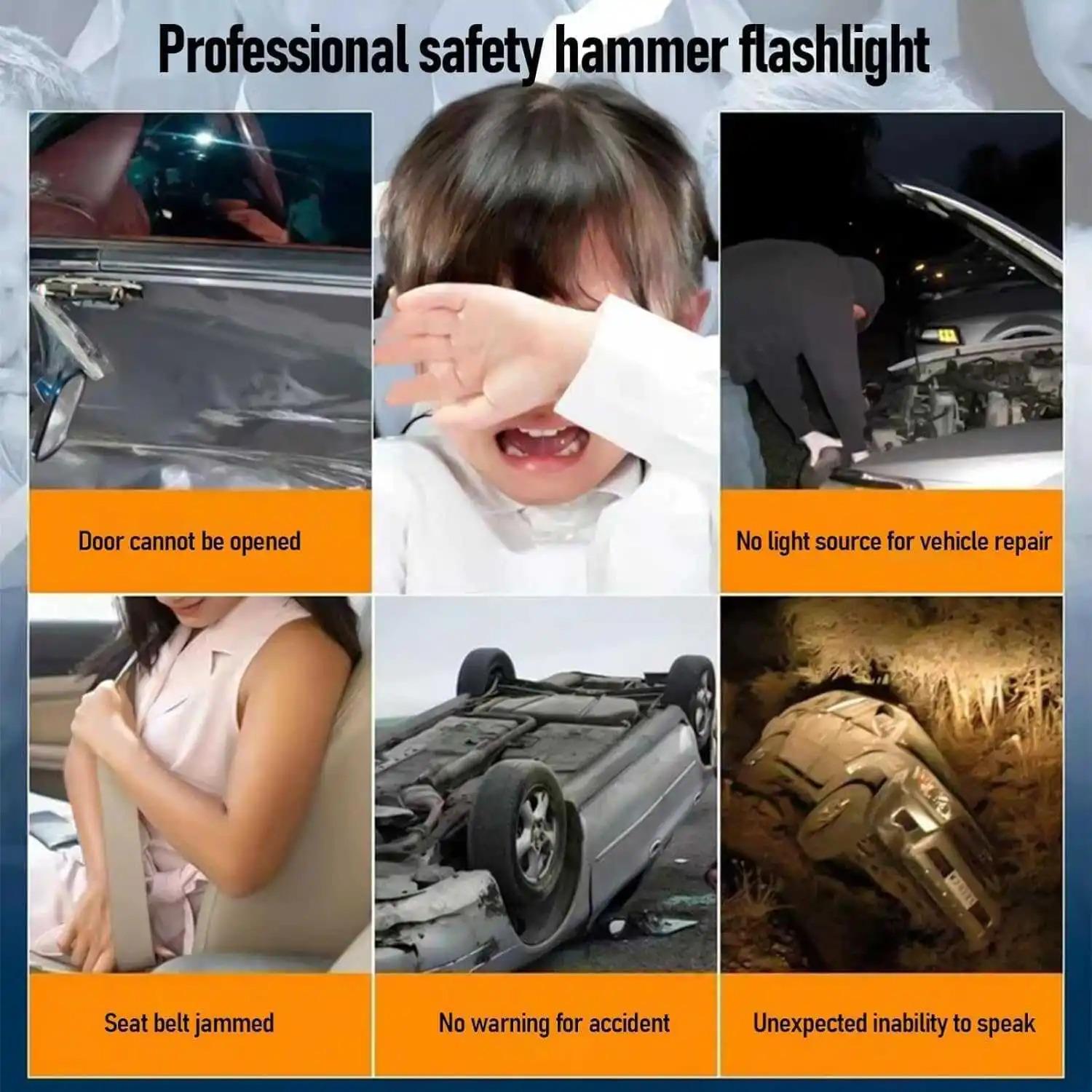 Multi-Function Car Safety Hammer Flashlight,Emergency Escape Tool with Window Breaker Seatbelt Cutter, Multi Function Torch Emer