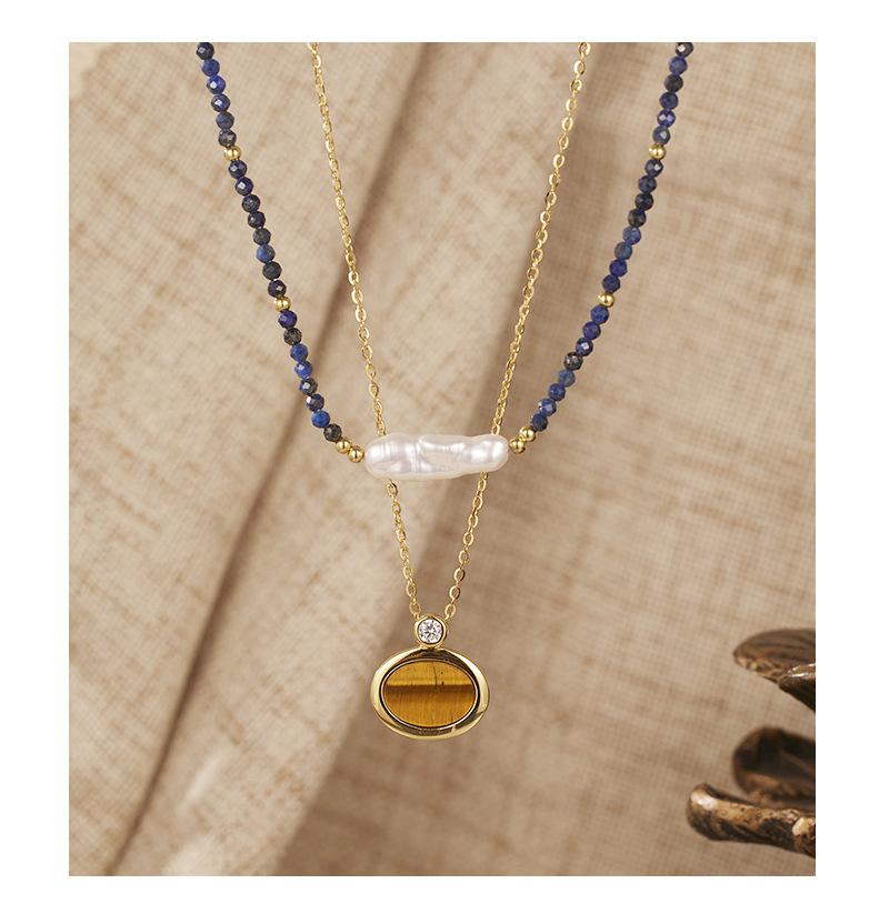 18K Gold Plated Tiger Eye Stone Necklace 925 Sterling Silver Lapis Lazuli Beaded Collar Chain Daily Wear Festival Gift Jewelry
