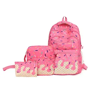 New Ice Cream Series 3 In 1 School Backpack Set, Korean Sweet Trendy Preppy College Style Waterproof Bookbag, Stylish Casual Daypack Backpack For Teen Girls Teenage Students, Large Storage Lightweight Backpack For School Commute Travel Outdoor Activity