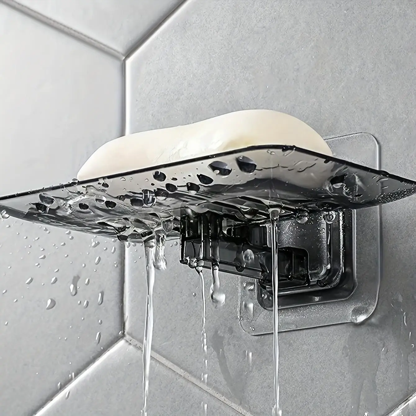 Wall-Mounted Soap Holder, No Drilling Required, Rectangular Design, Ideal for Bathroom and Kitchen, Stylish Soap Tray, Plastic Material