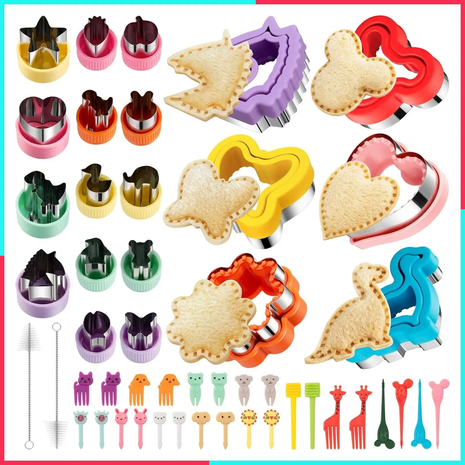 48Pcs Sandwich Cutters & Sealers for Kids Lunch, Cookie Fruit Shape Cutters