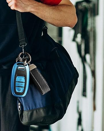 for Audi Key Fob Cover with Luxury Diamond Bling Braided Rope Keychain, Upgraded Soft Key Case for A3-A8 Q5 Q8 R8 RS4-RS7 S4-S8 SQ5 Key Fob Shell (Gold Edge Bling,B)