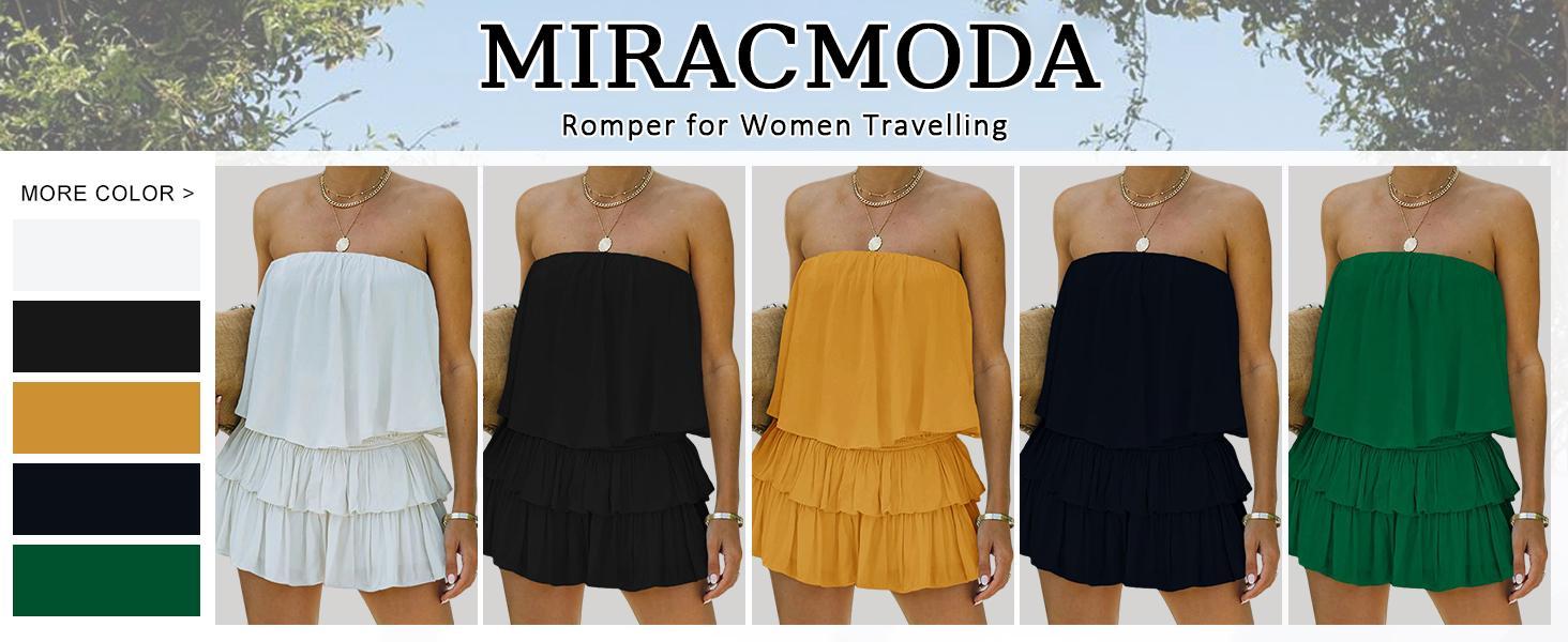 Beotyshow Women Off The Shoulder Romper Flowy Strapless Smocked Jumpsuit Playsuits Dress