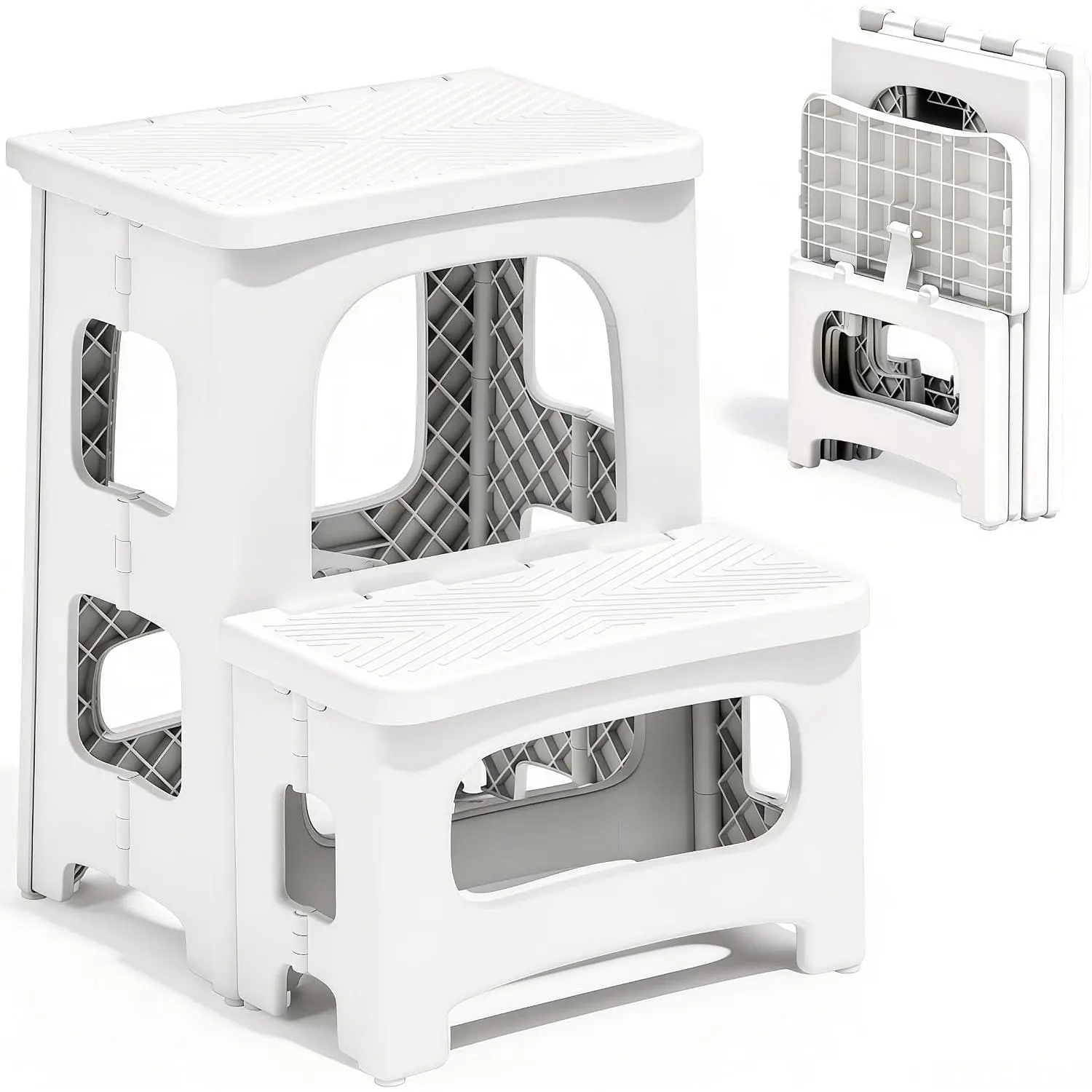2 Step Stool Foldable, Non-Slip Steps, Folding Step Stool for Adults & Kids, Plastic Stool Pool Ladder, Collapsible Stools 2 Step Ladder for Kitchen Toilet Bedroom Office RV, Holds 330 lbs
